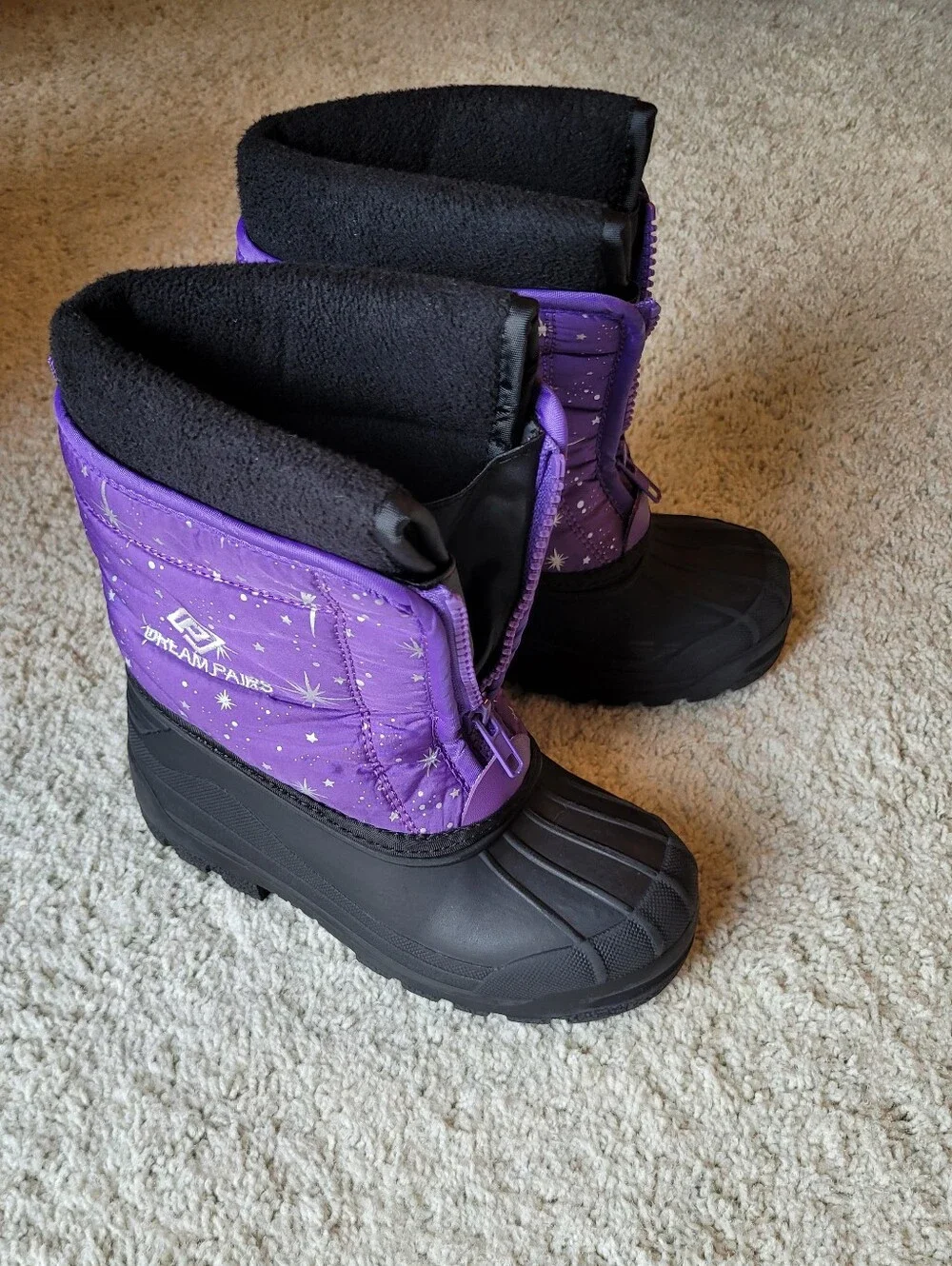 Dream Pairs Kids Purple and Black Snow Boots with Star Print  12